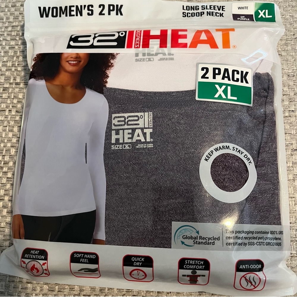 32 Degrees Women's Heat Long Sleeve Top - White and Purple 2Pack Size XXL